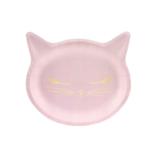  pink cat shaped paper plate