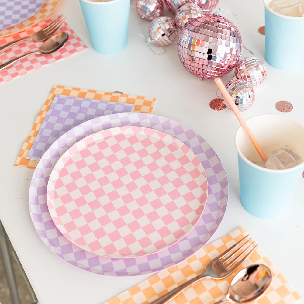 pink checkered dessert plates by jollity & co pack of 20