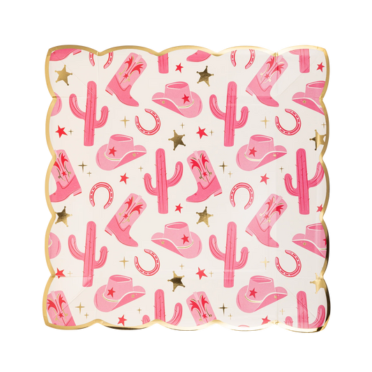 pink cowgirl pattern paper plates - pack of 8 