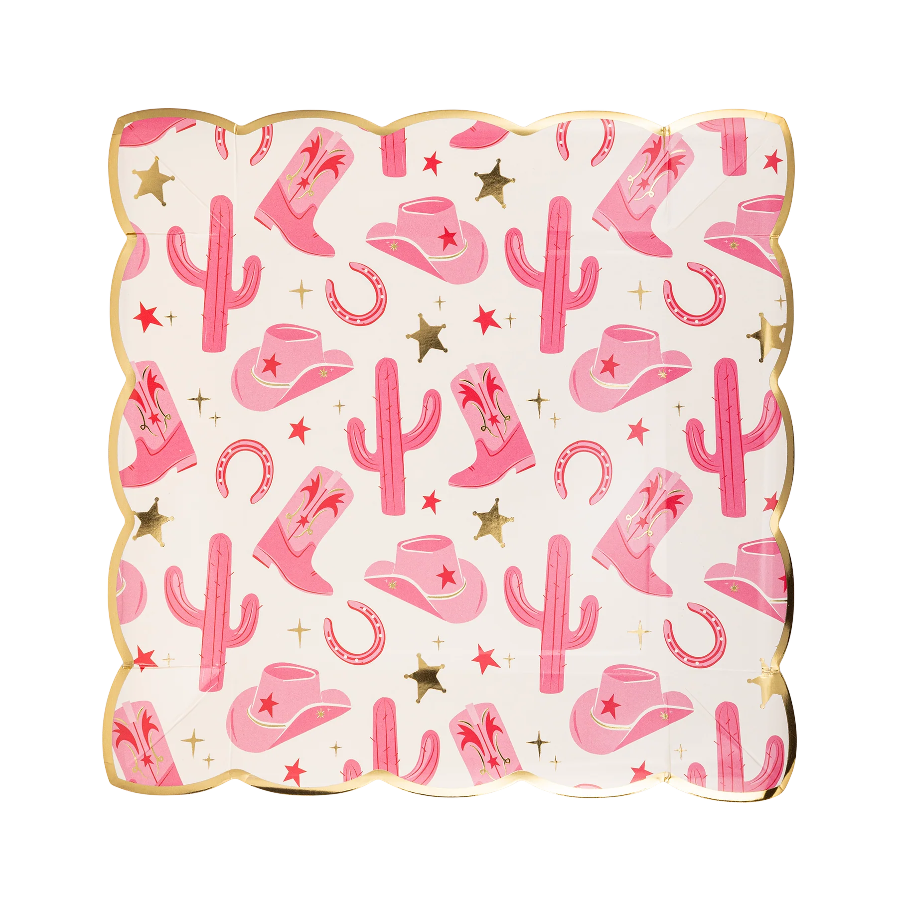 pink cowgirl pattern paper plates - pack of 8 