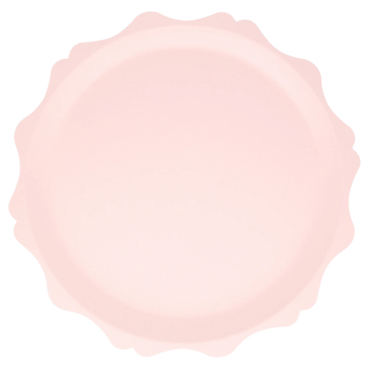 Pink scalloped border on a white background