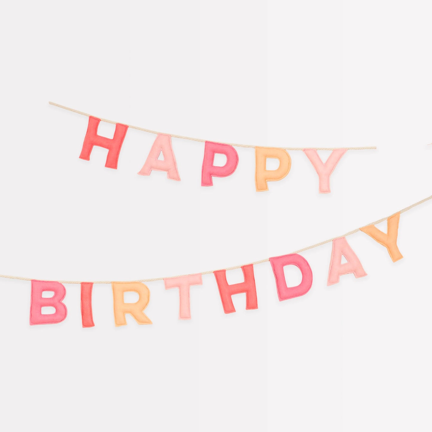 Felt Happy Birthday banner with stitched letters in pink and peach hues