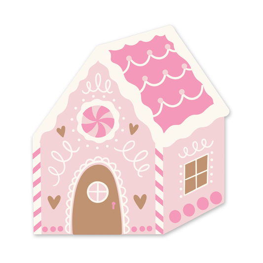 Pink gingerbread house paper napkins with candy details, perfect for Toronto Christmas and holiday parties.