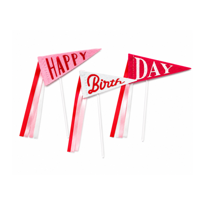 PINK PENNANT FLAG HAPPY BIRTHDAY CAKE TOPPER SET