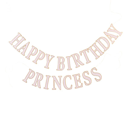 Pink Happy Birthday Princess paper banner with gold foil accents
