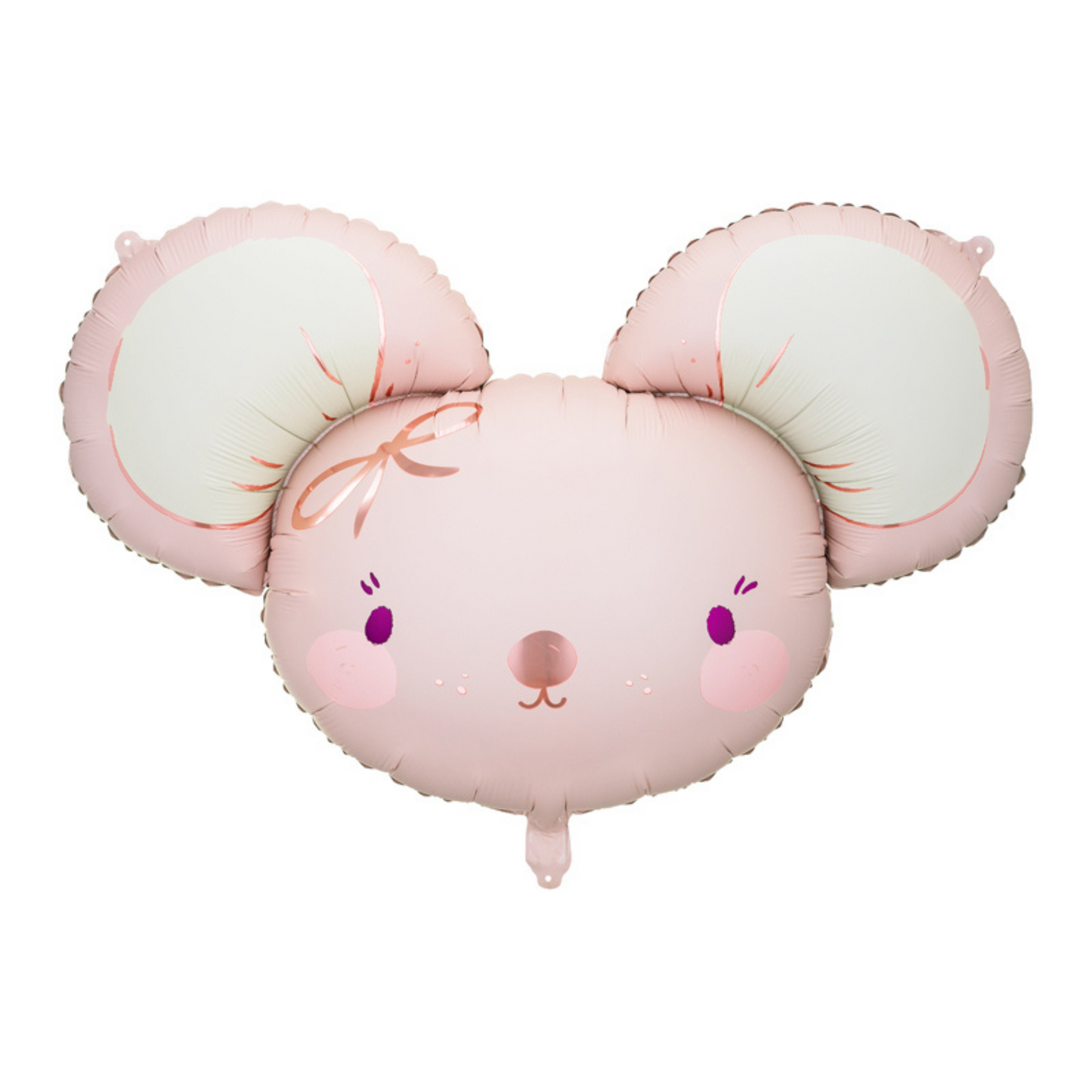 cute mouse shaped foil balloon in matte pink with blushing face