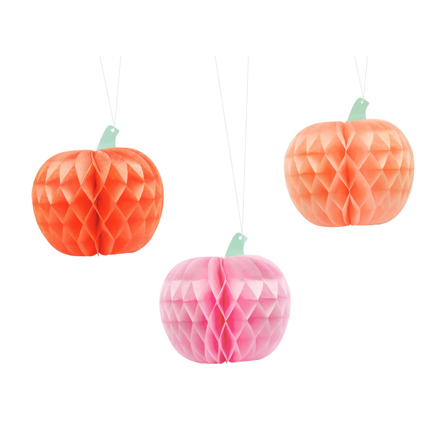Tissue paper pumpkins in pink and orange, seasonal party décor shipping across Canada.
