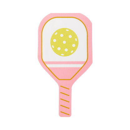 pickleball pink paddle paper dinner shaped napkins - pack of 18 gold details