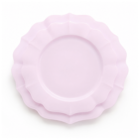 PINK WAVED REUSABLE PLASTIC PLATES | 20 DINNER + 20 DESSERT