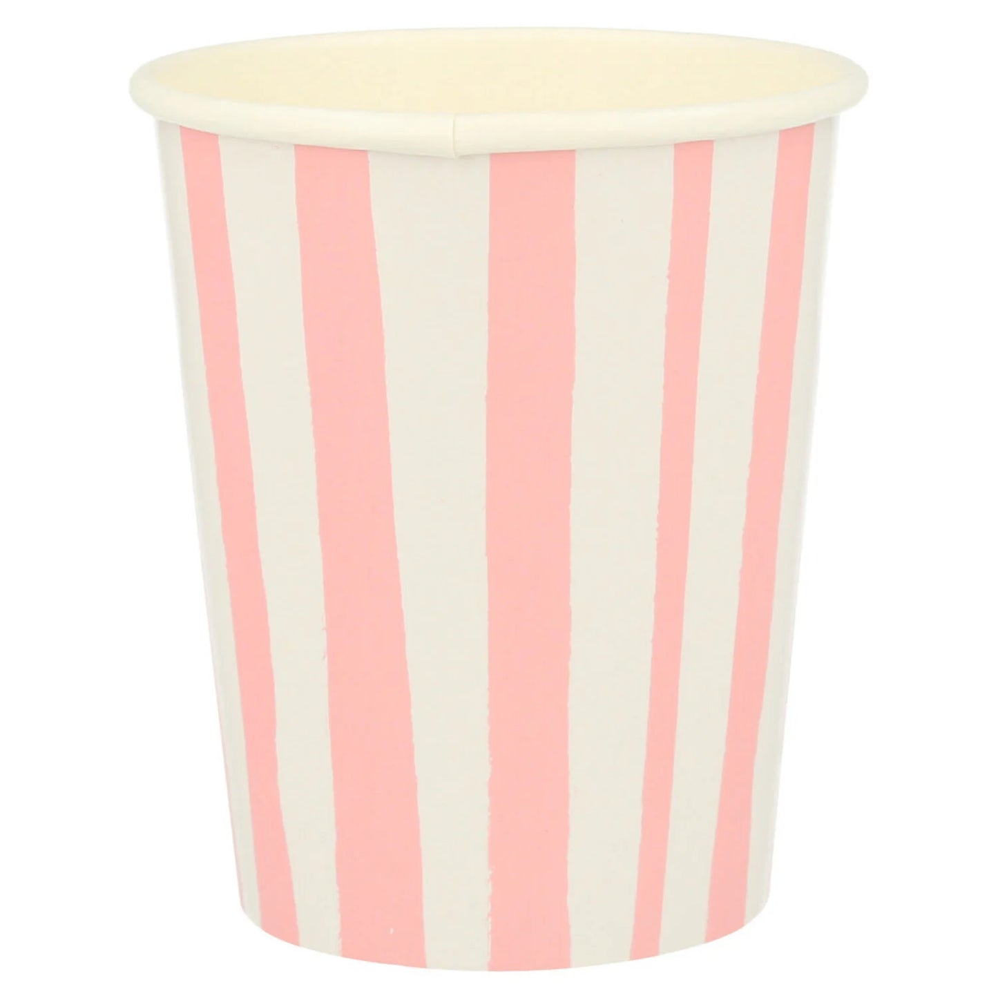 white cup with pink stripes