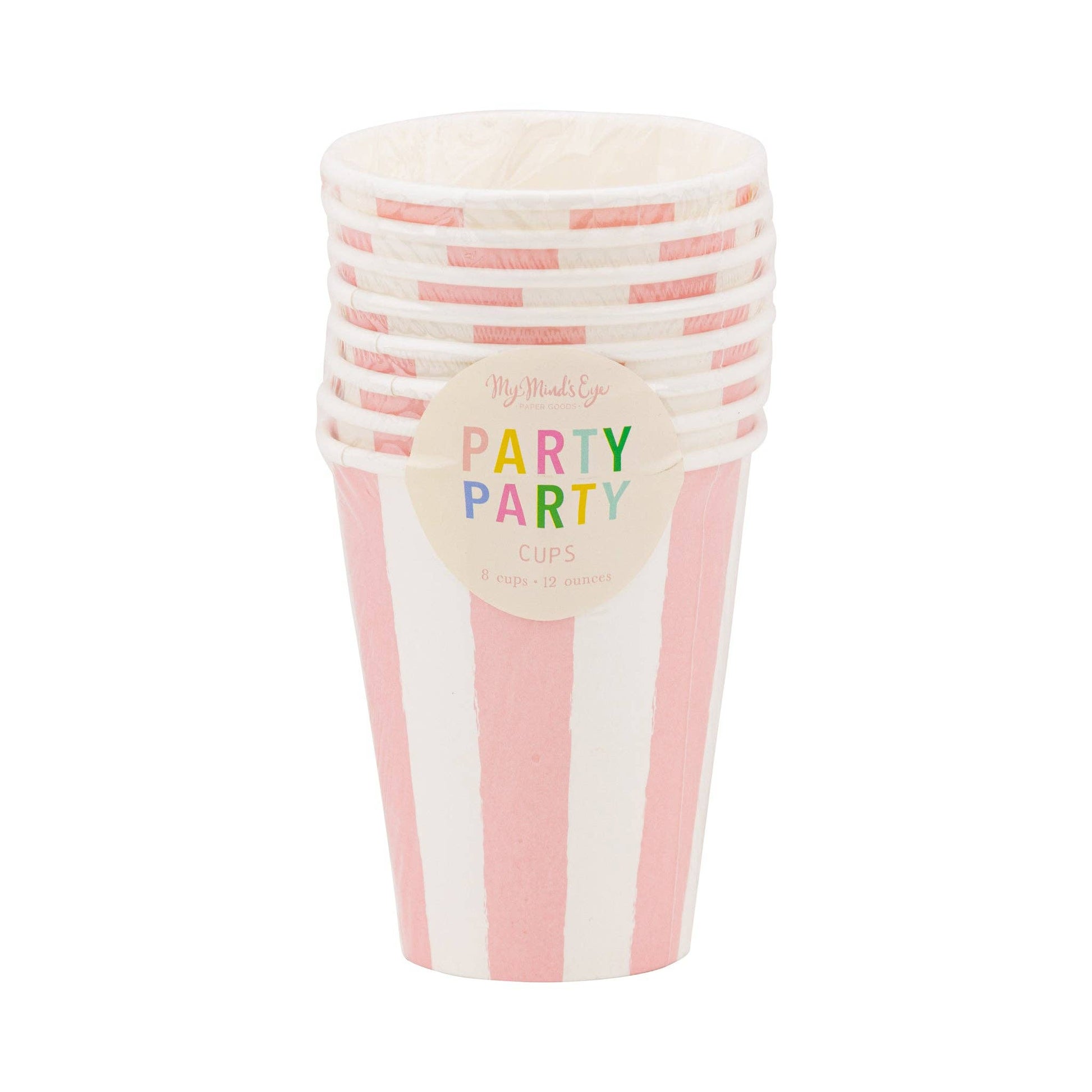 Packaged set of pink striped party cups stacked and packaged. Sold in Toronto and fast shipping Canada-wide and US.