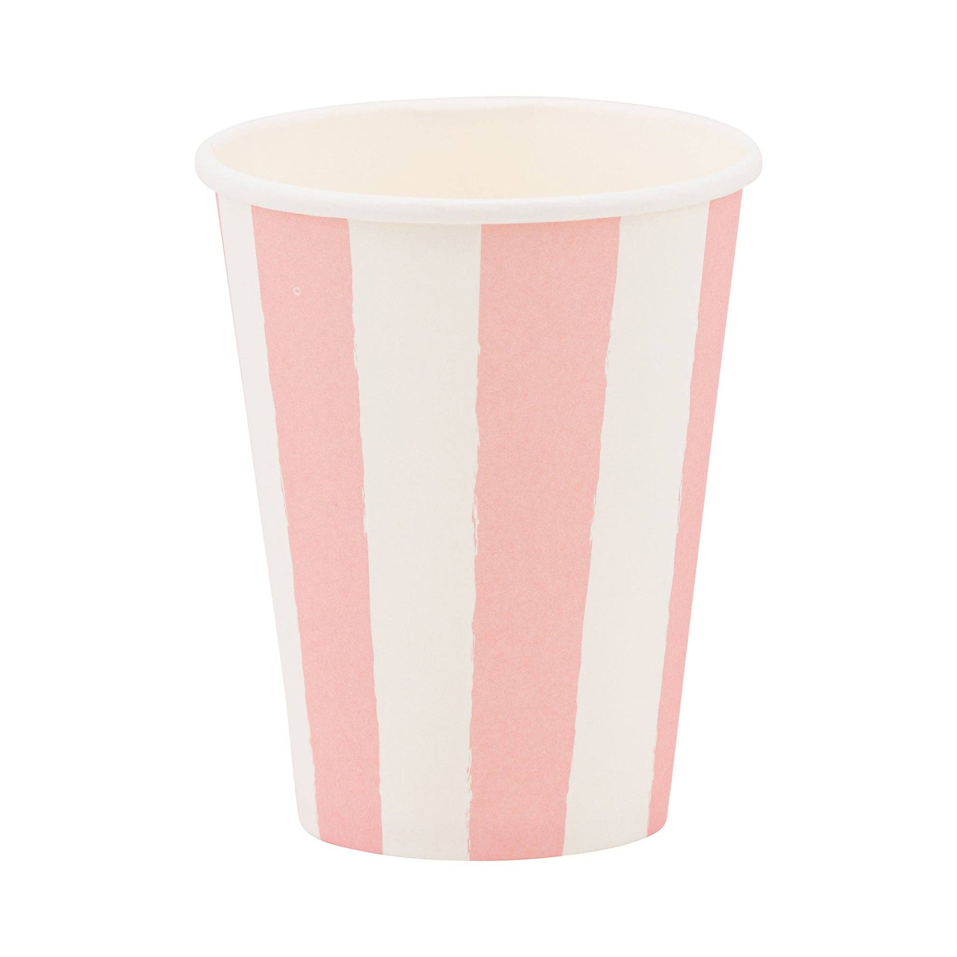 Pink and white striped disposable party cup, pack of 8. Perfect for celebrations across Canada. Sold at Confetti My Party.