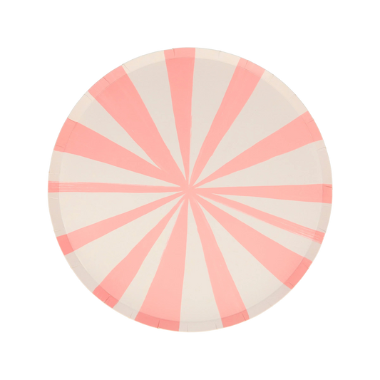 Round plate with pink and white striped pattern pack of 8 by meri meri 