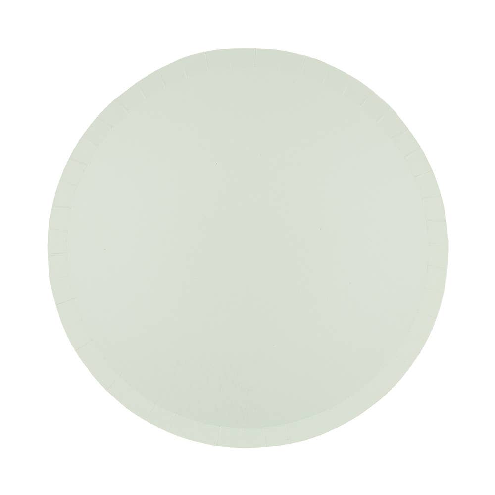 Pistachio green paper dessert plate on a white background - pack of 8.