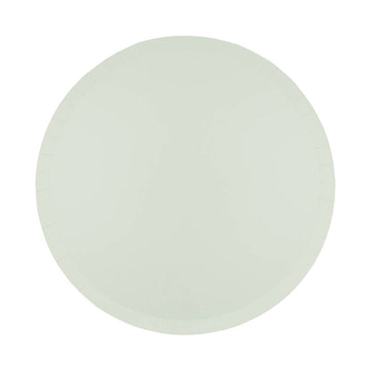 Pistachio green round paper dinner plate for parties and celebrations.