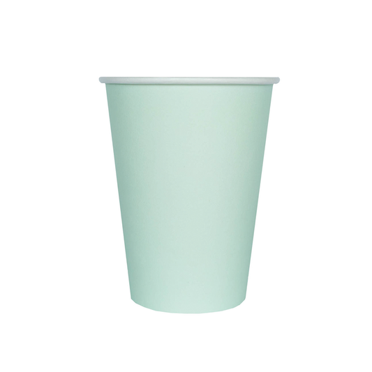 Pistachio green paper party cup on a white background - sold in a pack of 8 - 12oz.