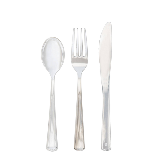 Silver reusable cutlery set combo - 140 pieces.
