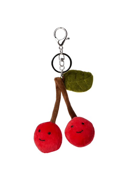 Plush cherry keychain charm with metal key ring available in Toronto and shipping across Canada