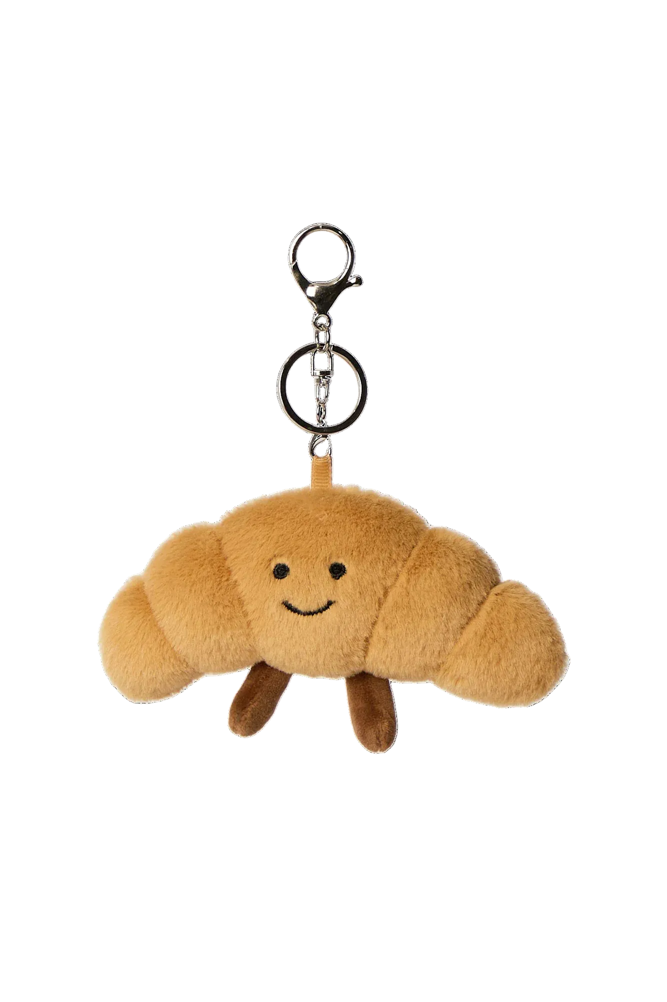 Plush croissant keychain charm with metal key ring available in Toronto and shipping across Canada