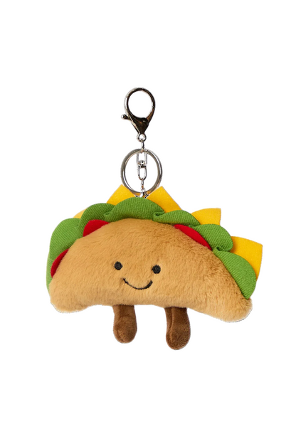 Plush taco keychain charm with metal key ring available in Toronto and shipping across Canada