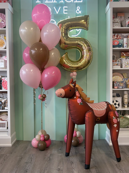 Pretty Pony Mini Kid Pop featuring a floral pony balloon with soft pink and neutral balloons for a kids birthday in Toronto.