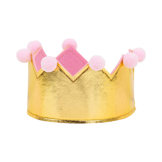 gold felt princess crown with pink pom poms available at our Toronto party shop