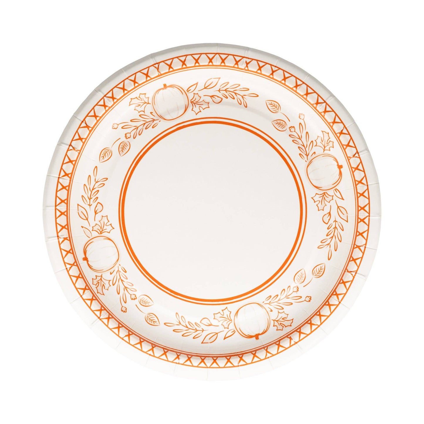 Thanksgiving dessert paper plate with orange pumpkin design, available at our Toronto party shop.