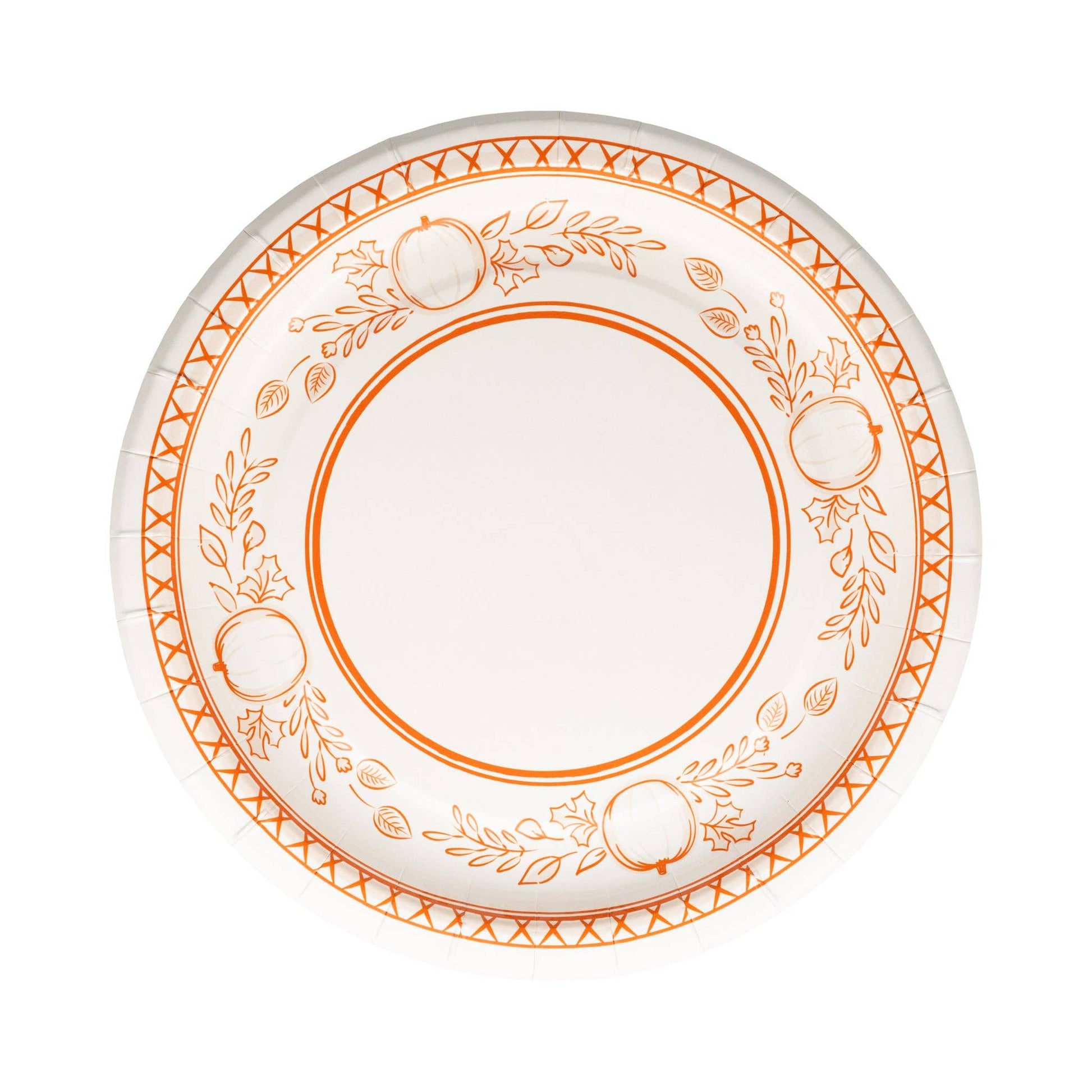 Thanksgiving dessert paper plate with orange pumpkin design, available at our Toronto party shop.