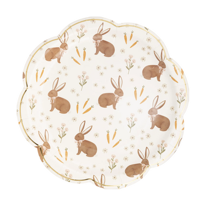 Rabbit scatter Easter plates with bunny, floral, and carrot illustrations, sold in Toronto at Confetti My Party
