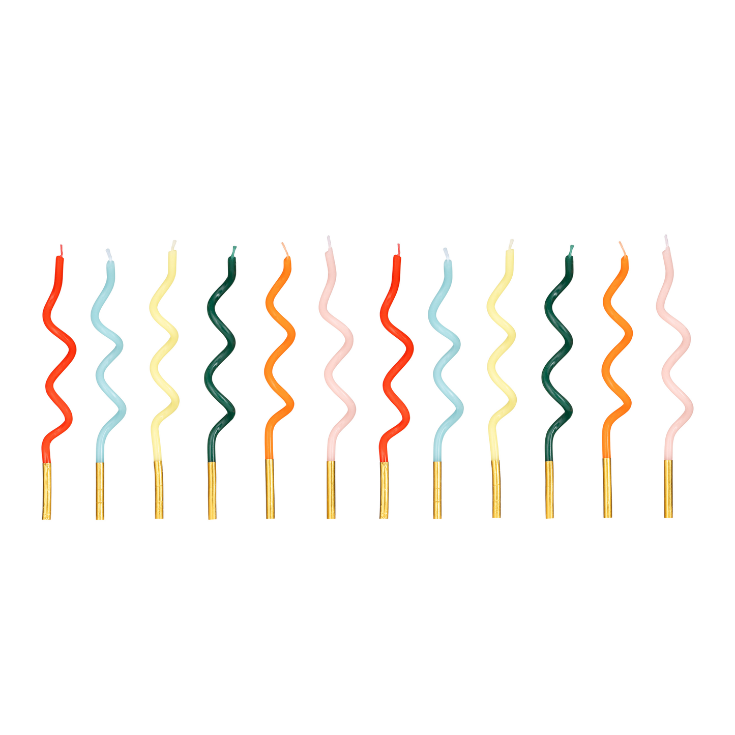 Rainbow curl birthday candles in assorted bright colours available at our Toronto party shop