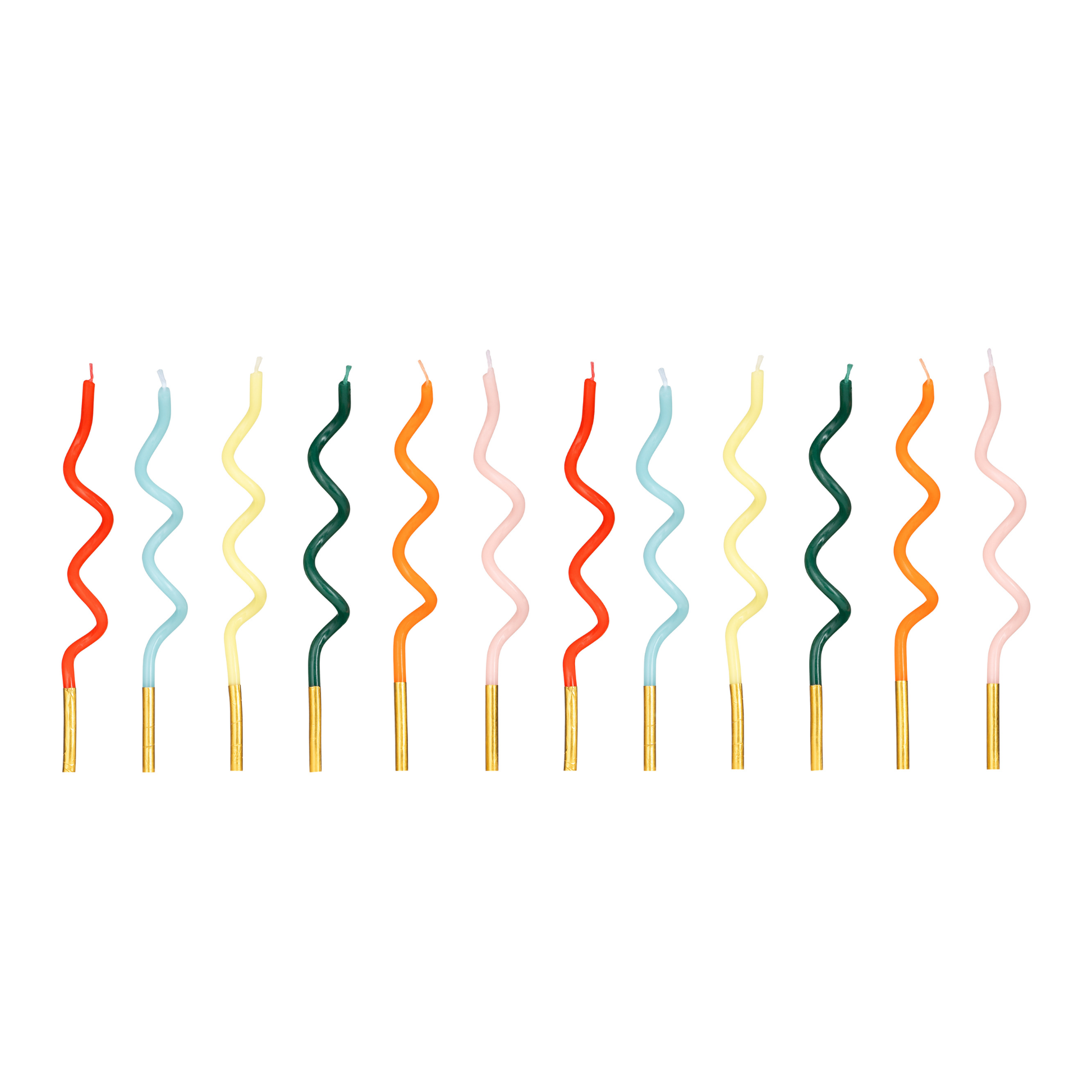 Rainbow curl birthday candles in assorted bright colours available at our Toronto party shop