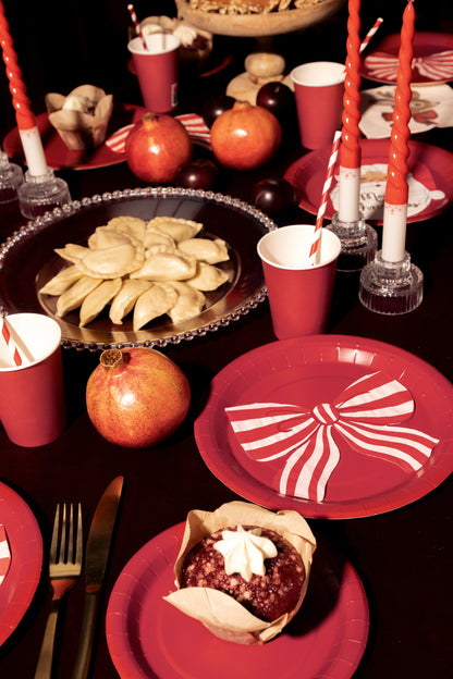 Red and white striped bow paper napkin, available in Toronto and shipping across Canada.