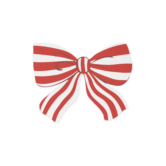 Red and white striped paper bow napkin, shaped for holiday or party tables. sold in Toronto at Confetti My Party 