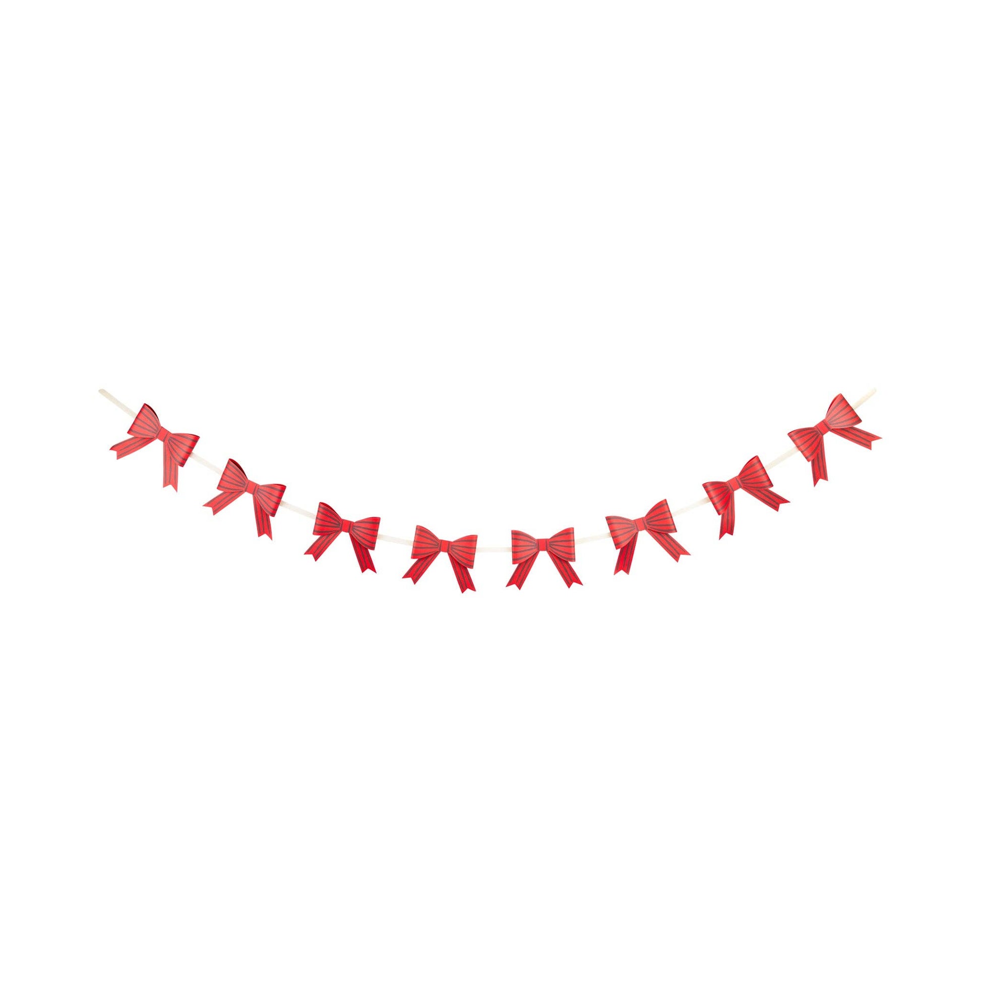 Red paper bow banner featuring 8 bows, perfect for Christmas parties and Toronto holiday décor sold by Confetti My Party.