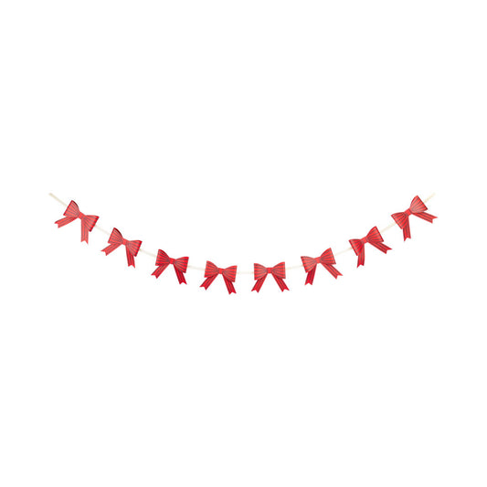 Red paper bow banner featuring 8 bows, perfect for Christmas parties and Toronto holiday décor sold by Confetti My Party.