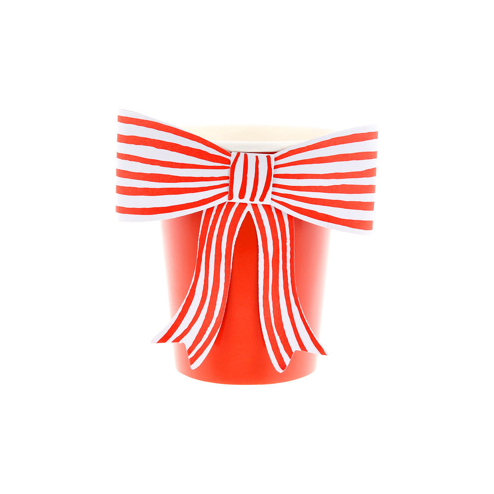 Red and white stripy bow party cups by Meri Meri, stylish partyware available in Toronto and shipping across Canada.