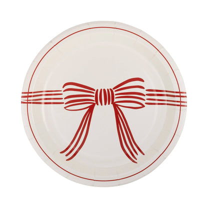 Round plate with a red bow design, pack of 8 sold in Toronto at Confetti My Party and ships Canada wide.