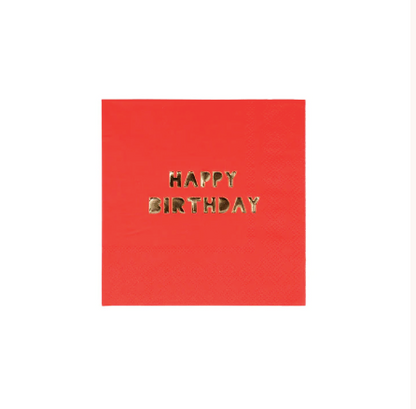 colourful napkins with gold happy birthday print