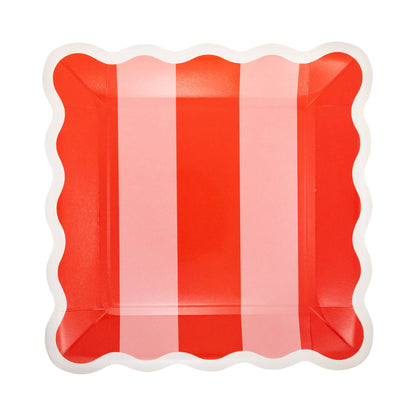 Pink and red striped scalloped Valentine paper plate