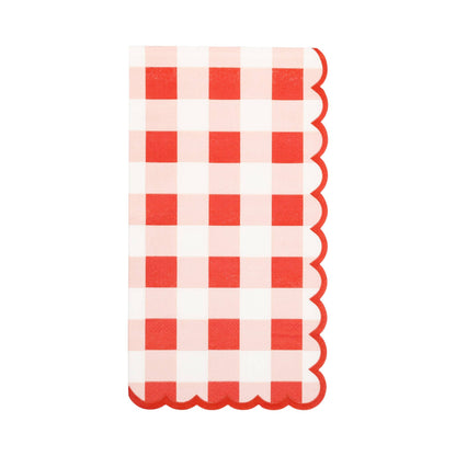 Red gingham dinner napkins with a scalloped edge, perfect for Valentine's Day and picnics - sold in Toronto at Confetti My Party