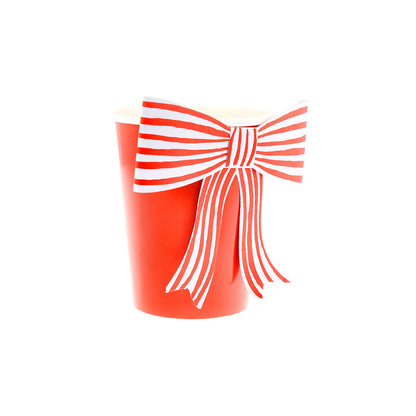 Close-up of Meri Meri red bow party cup, chic partyware available in Toronto.
