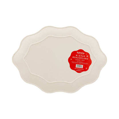 Back of Red Vintage Christmas Bamboo tray by My Mind's Eye, sold in Toronto at Confetti My Party and ships Canada wide.