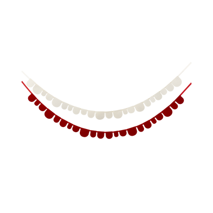 Red and white scalloped paper banner, perfect for Christmas party decor and holiday displays.