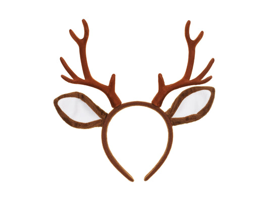Brown reindeer antlers headband with ears, festive accessory, shipping across Canada.