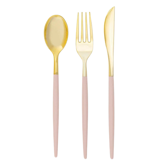 blush and gold plastic cutlery set