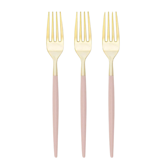 blush pink and gold plastic forks