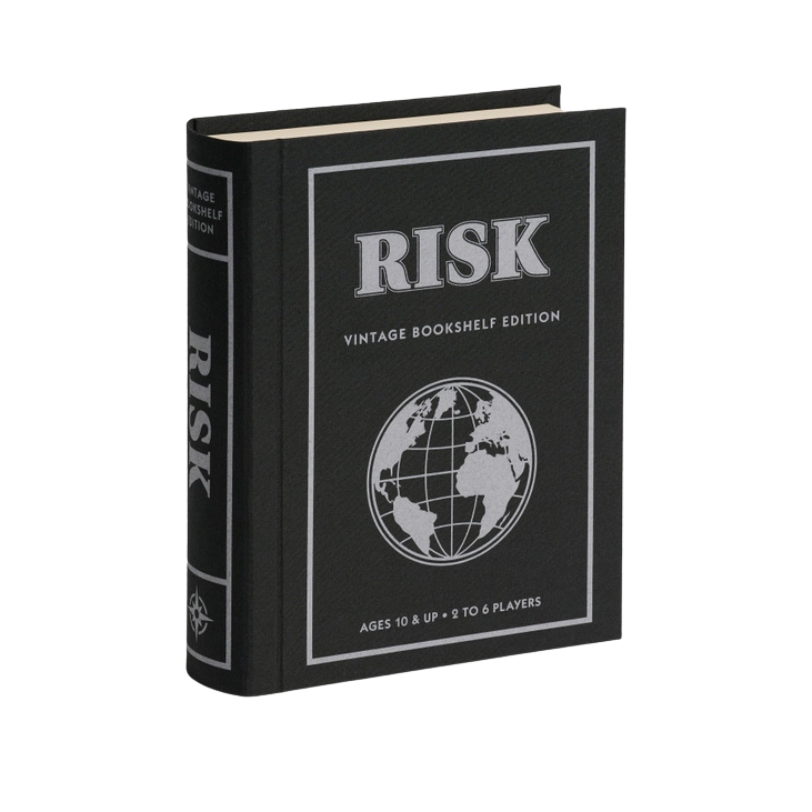 RISK Vintage Bookshelf Edition linen-wrapped book case, ideal for display and play, shipping across Canada.