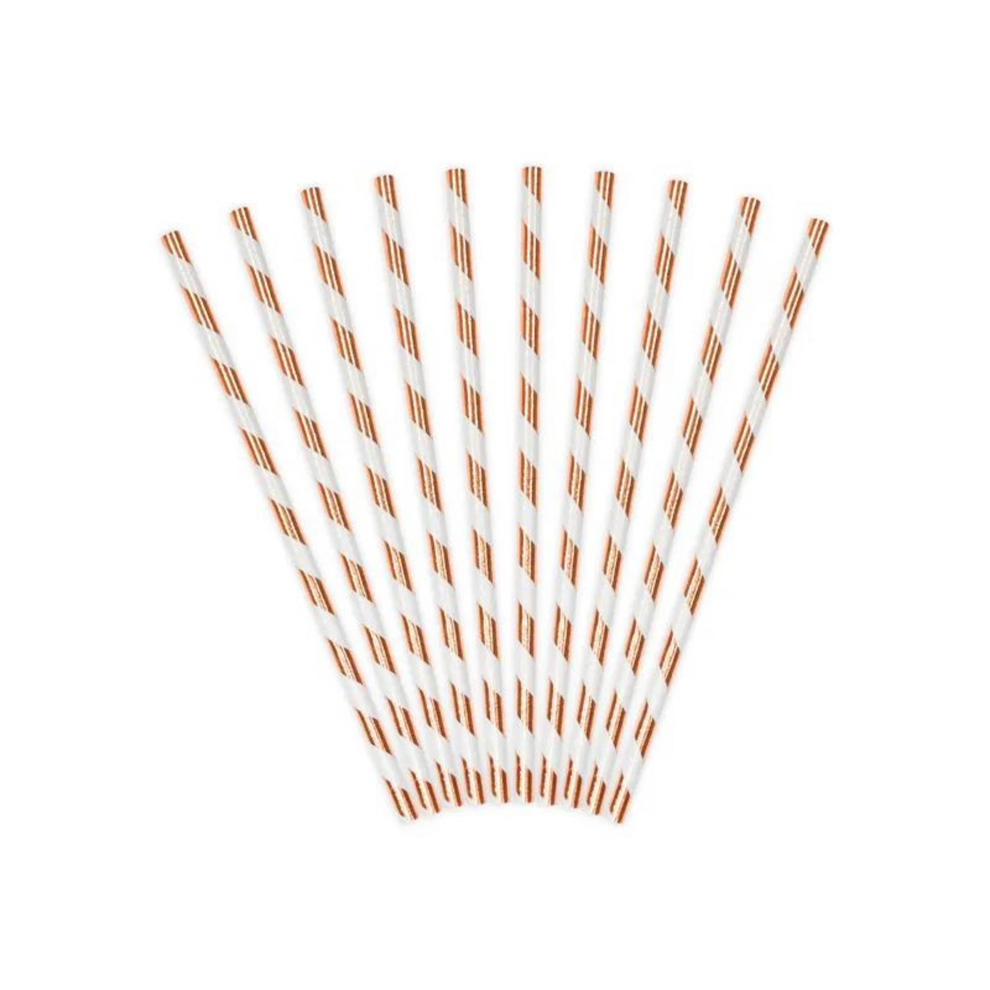white and rose gold striped straws