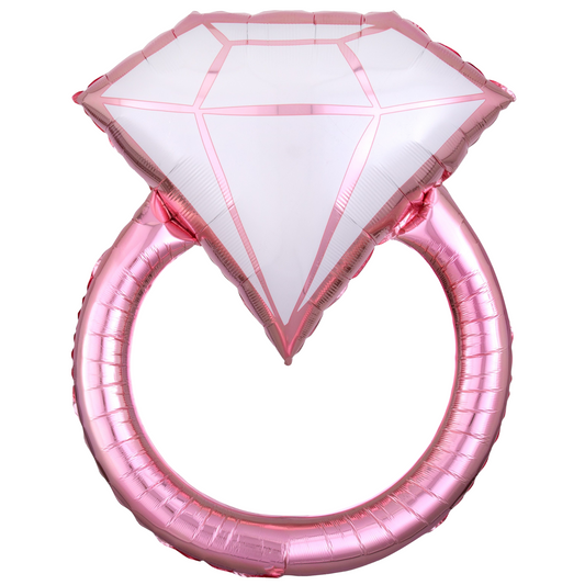 Rose gold engagement ring foil balloon, perfect for bridal showers, weddings, and proposals in Toronto.