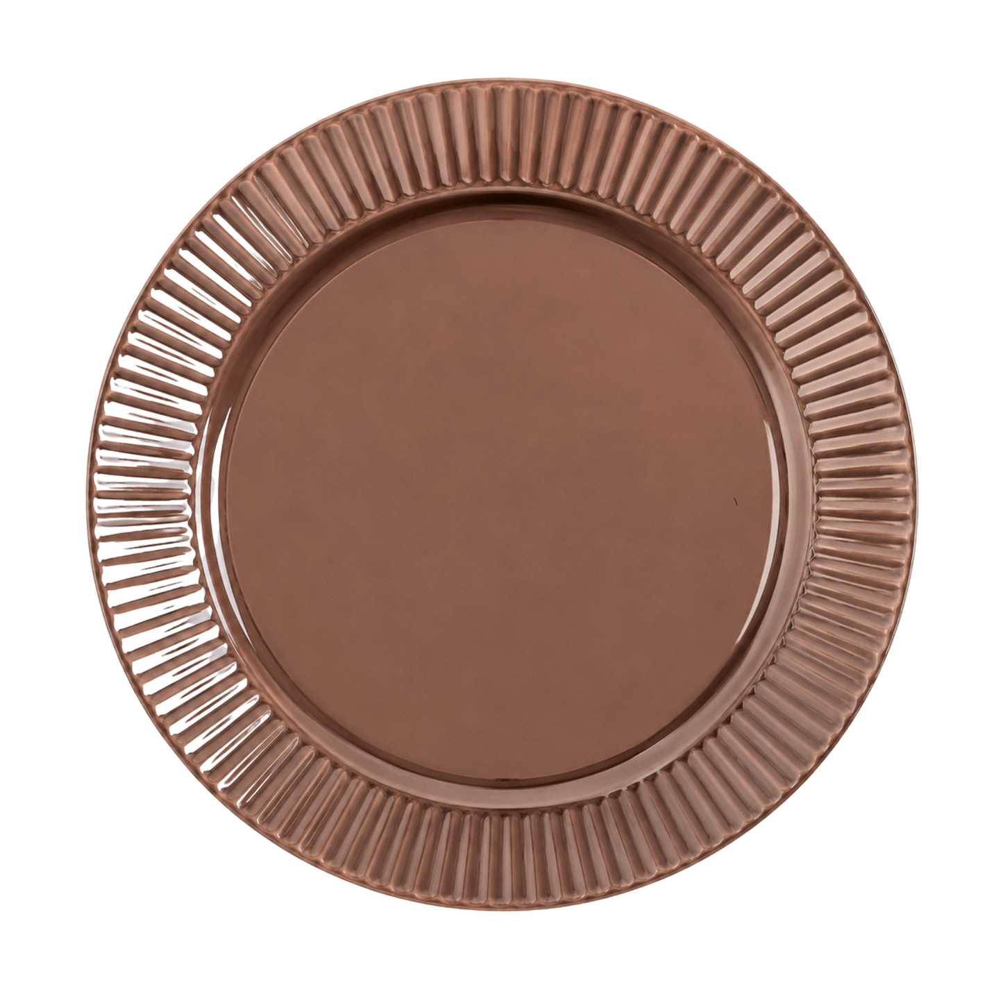 ROUND BROWN RIBBED REUSABLE DINNER PLATES | 8 PIECES